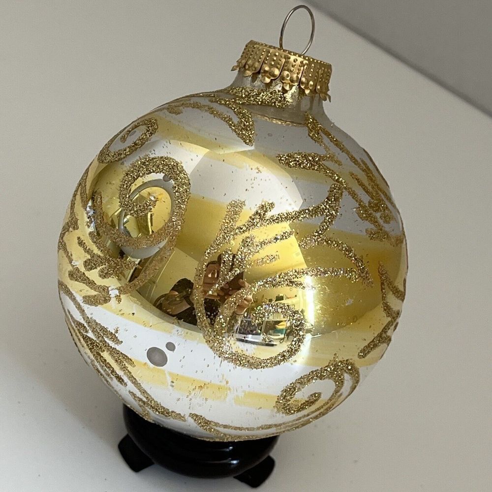 VTG Krebs Christmas Blown Mercury Glass Silver Gold Glitter Single Ornament OR52